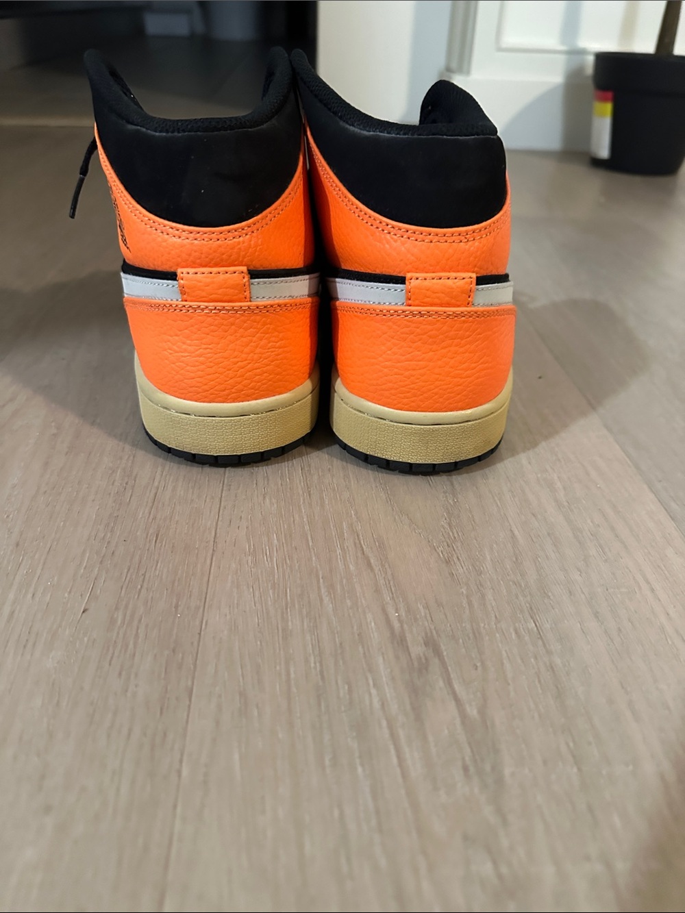 Nike Air Jordan 1 Mid Orange & Black with White Swoosh - Picture 3 of 4